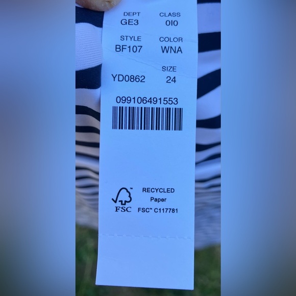 NWT J. Crew Navy and White Striped One-Piece Halter Swimsuit with Skirt Size 24 - Picture 5 of 10